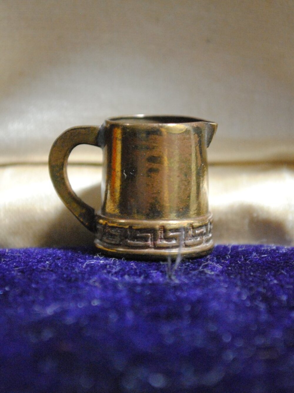 Vintage Little Brass / Bronze Dollhouse Mini Pitcher with Greek Key Border